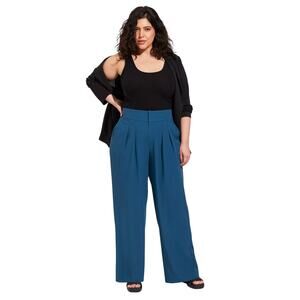 Torrid Women's Wide Leg Legion Blue Studio Crepe High Rise Pant Trousers Size 14